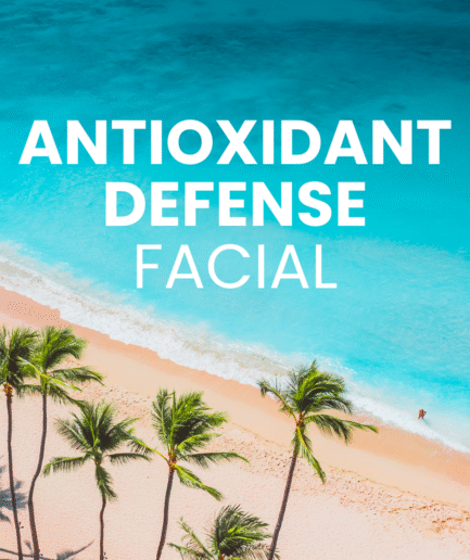 Foto de playa con las plabaras ANTIOXIDANT DEFENSE FACIAL